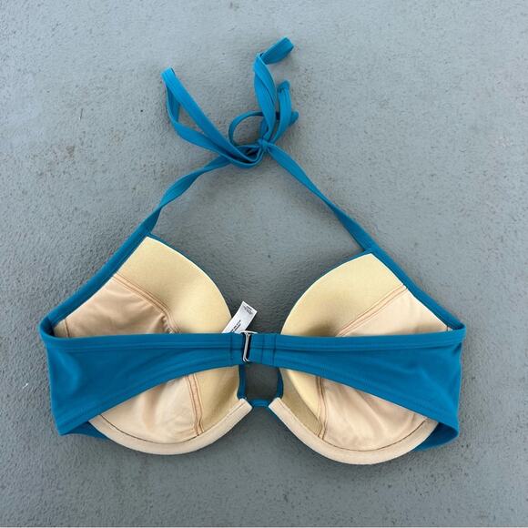 Y2K Victoria’s Secret 34D Teal Aqua Blue Halter Pushup Bikini Top - Picture 3 of 7